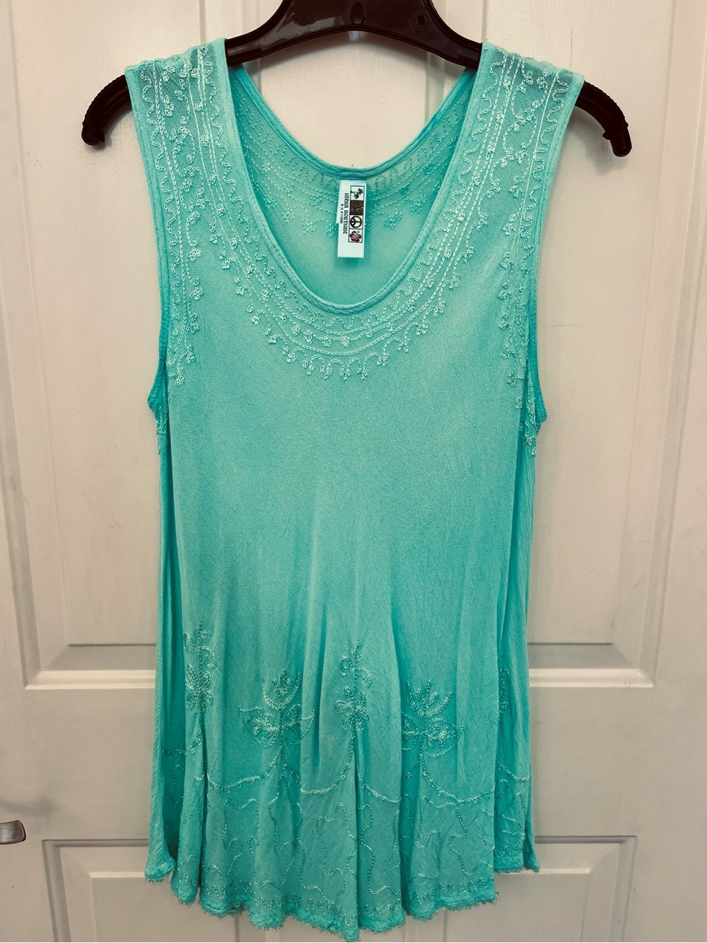 India Boutique Embellished Scoop Neck Tank Top - Mint